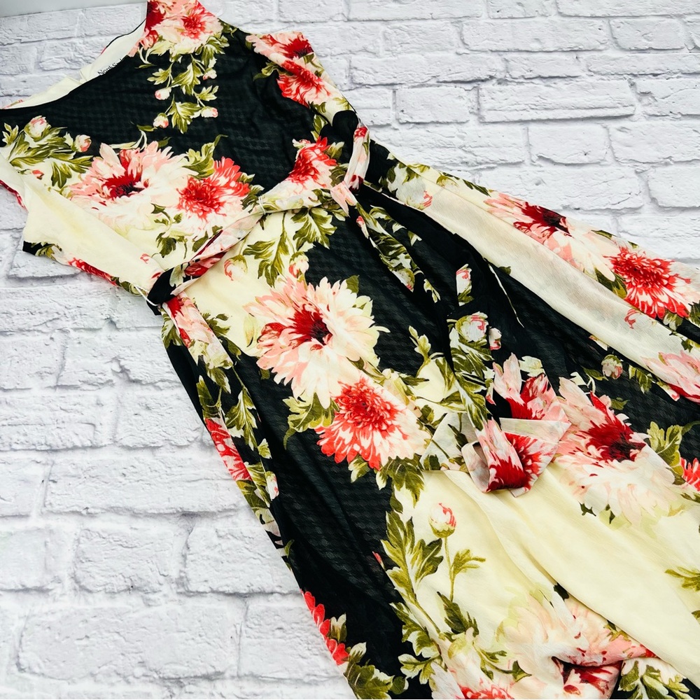 NorthStyle Black Cream Pink Floral Maxi Dress Size 18 Elegant Sleveless